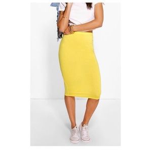 BooHoo Yellow Jersey Midi Skirt